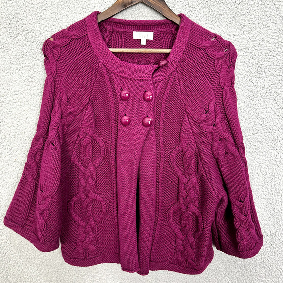 Fossil Cardigan Womens Large‎ Purple Button Fisherman Cableknit Vintage Y2K Glam - Picture 1 of 6